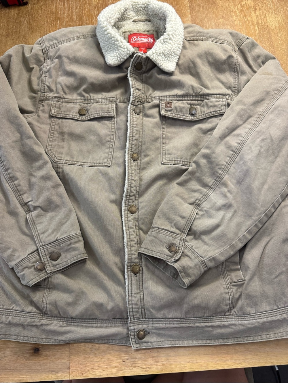 Coleman Taupe Canvas Jacket with White Sherpa Collar